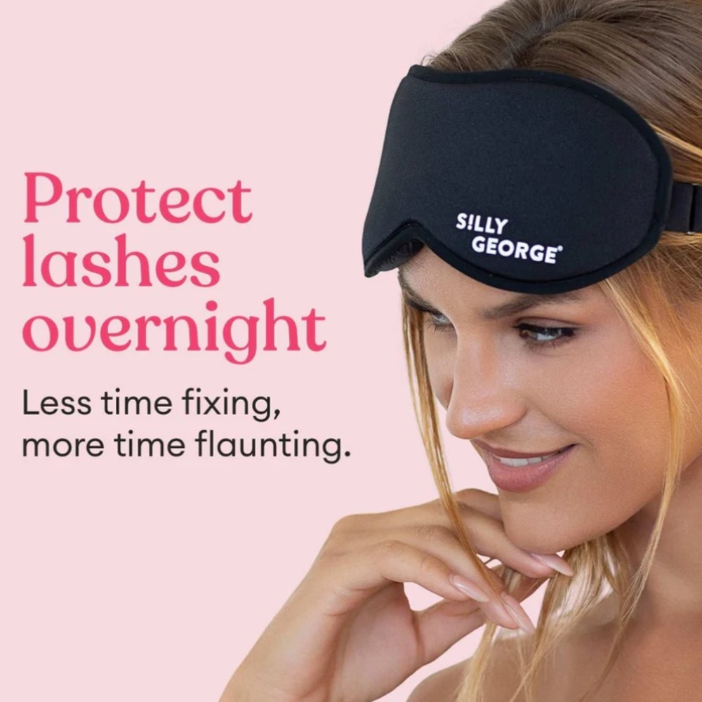 SILLY GEORGE Black Sleep Mask, protects lashes, new